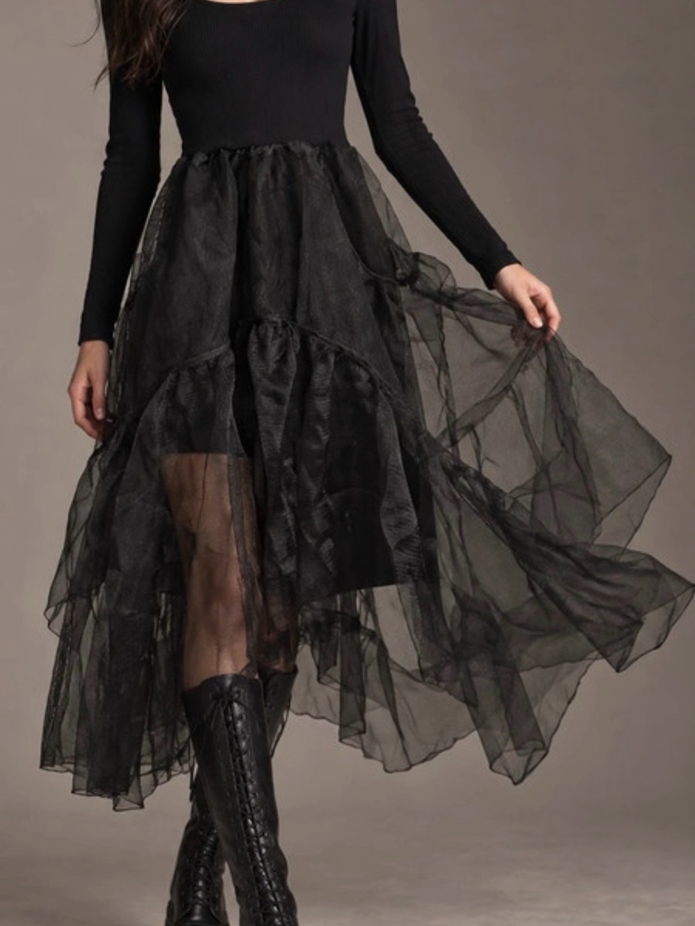 Black High-Low Sheer Layered Tulle Skirt